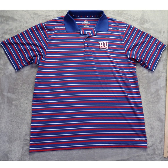 Majestic CoolBase NY New York Giants NFL Football Striped Polo Shirt Sz L - Picture 2 of 8
